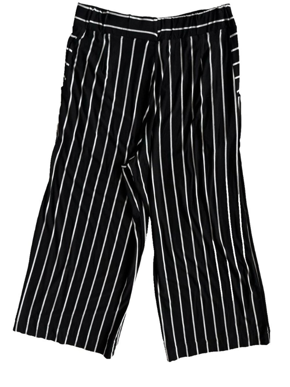 Lisa Bayne Womens M Stripe Black White Wide Leg Pants Lagenlook Old Money Resort